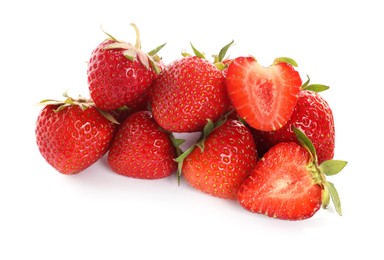 Photo of Many fresh ripe strawberries isolated on white