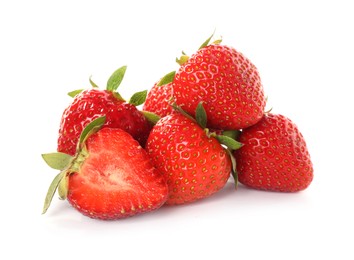 Photo of Many fresh ripe strawberries isolated on white