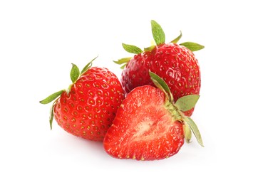 Photo of Many fresh ripe strawberries isolated on white