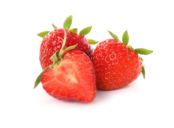 Photo of Many fresh ripe strawberries isolated on white