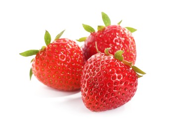 Photo of Many fresh ripe strawberries isolated on white