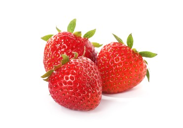 Photo of Many fresh ripe strawberries isolated on white