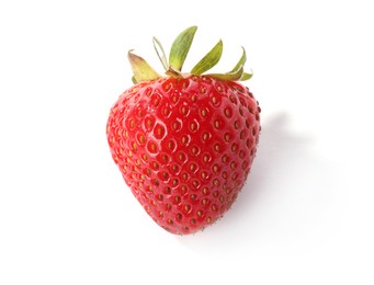 Photo of Fresh ripe strawberry isolated on white, top view