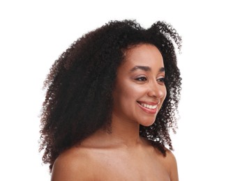 Photo of Portrait of beautiful Brazilian woman on white background. Cosmetology and skincare