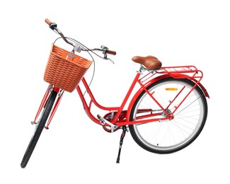 Photo of One bicycle with basket on white background
