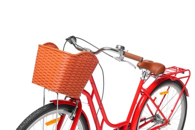Photo of One bicycle with basket on white background