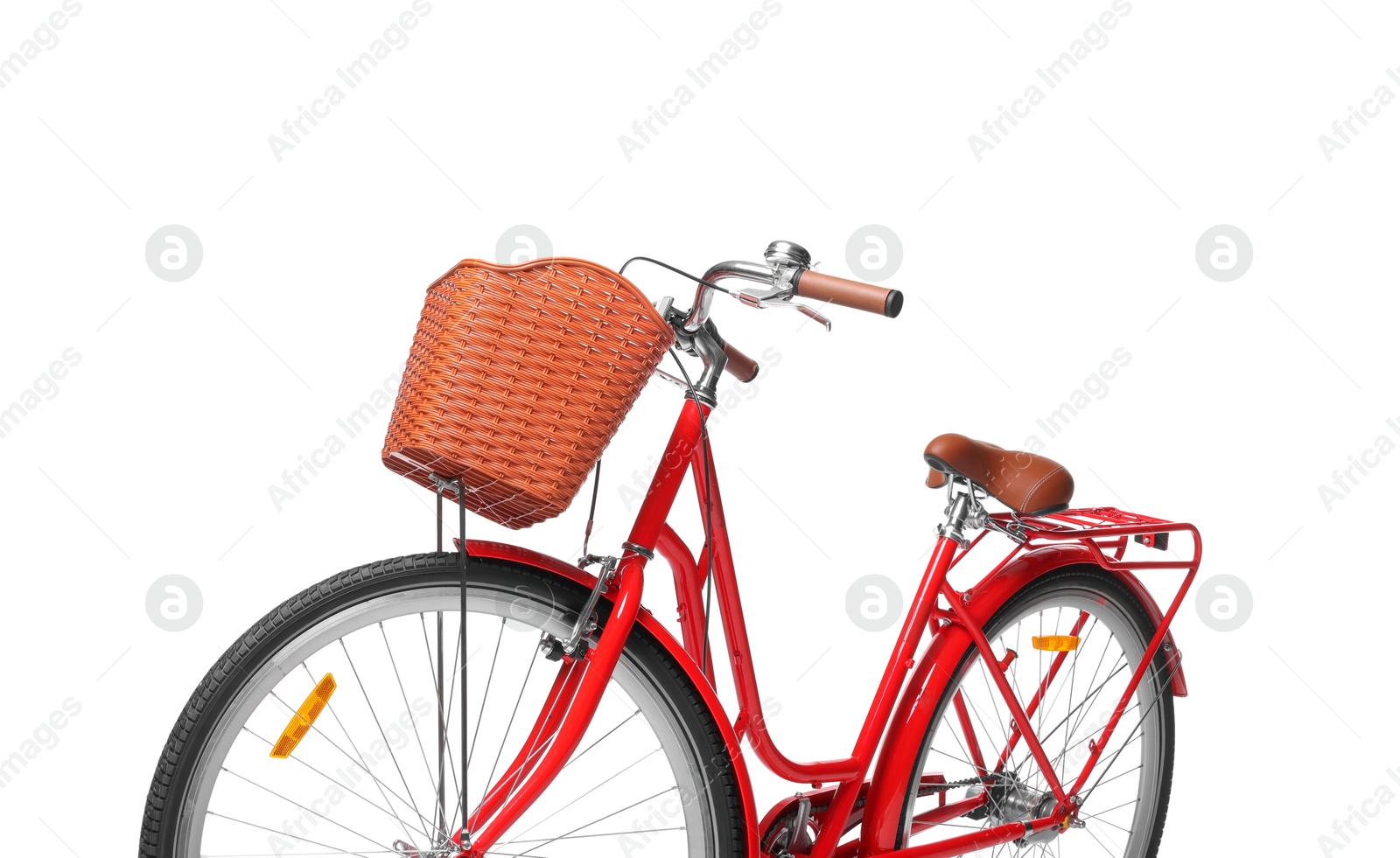 Photo of One bicycle with basket on white background