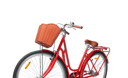 Photo of One bicycle with basket on white background