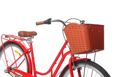 Photo of One bicycle with basket on white background