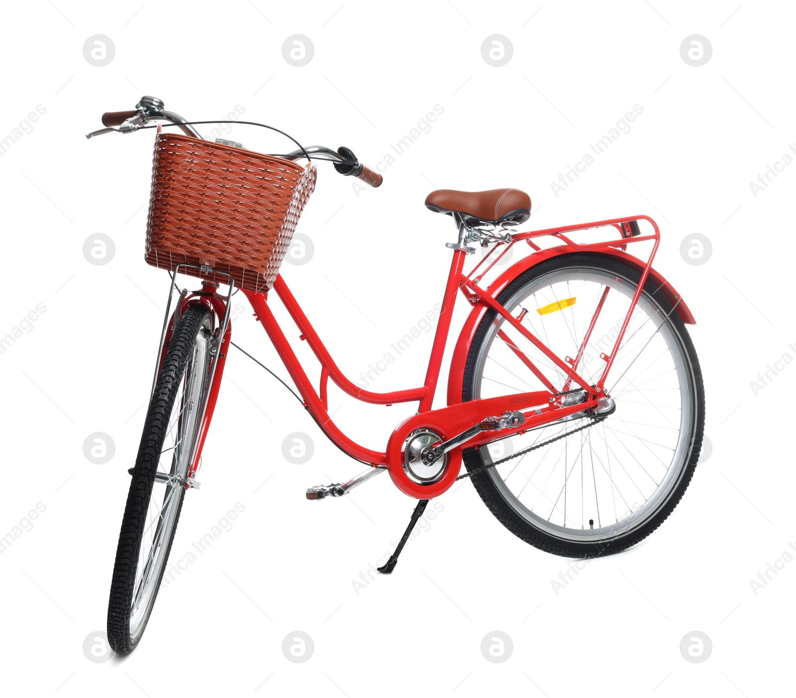 One bicycle with basket on white background Photo of One bicycle with basket on white background