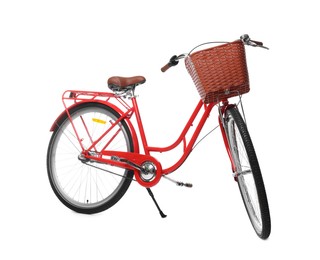 Photo of One bicycle with basket on white background