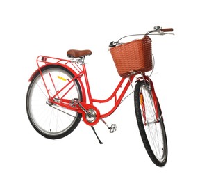 Photo of One bicycle with basket on white background