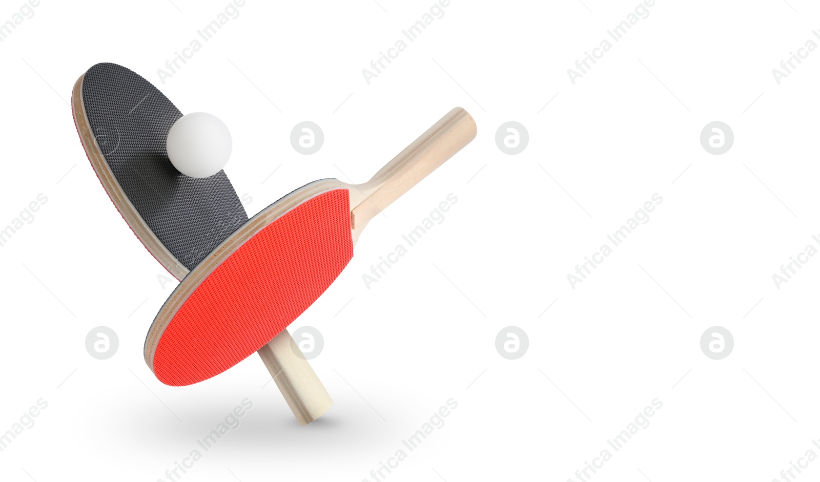 Ping pong rackets and ball in air against white background Image of Ping pong rackets and ball in air against white background