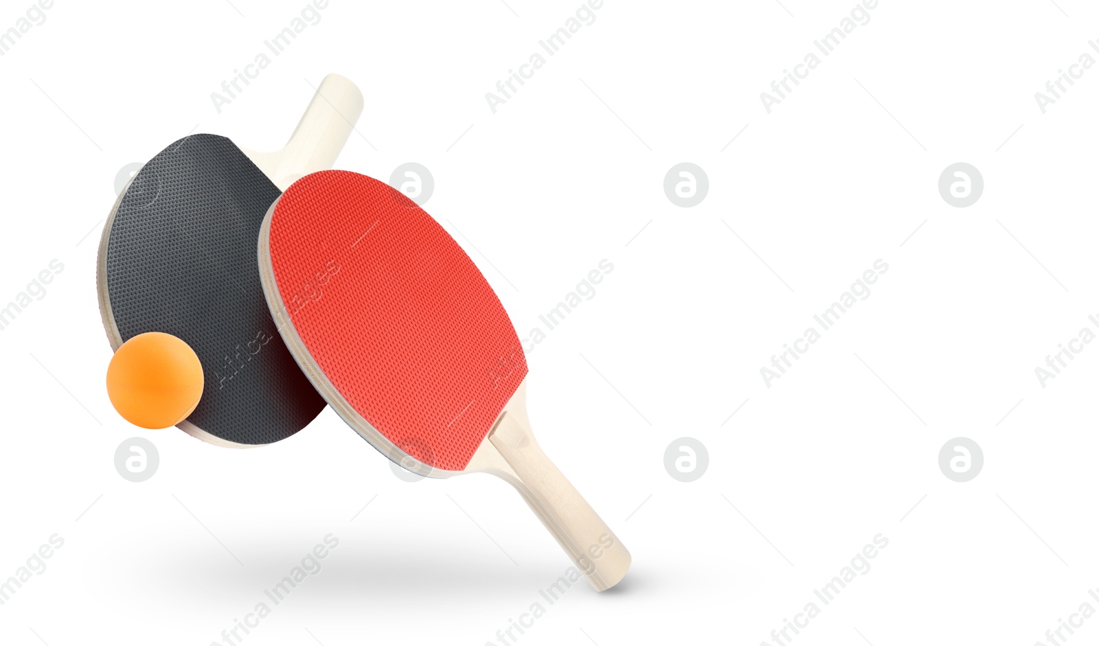 Ping pong rackets and ball in air against white background Image of Ping pong rackets and ball in air against white background