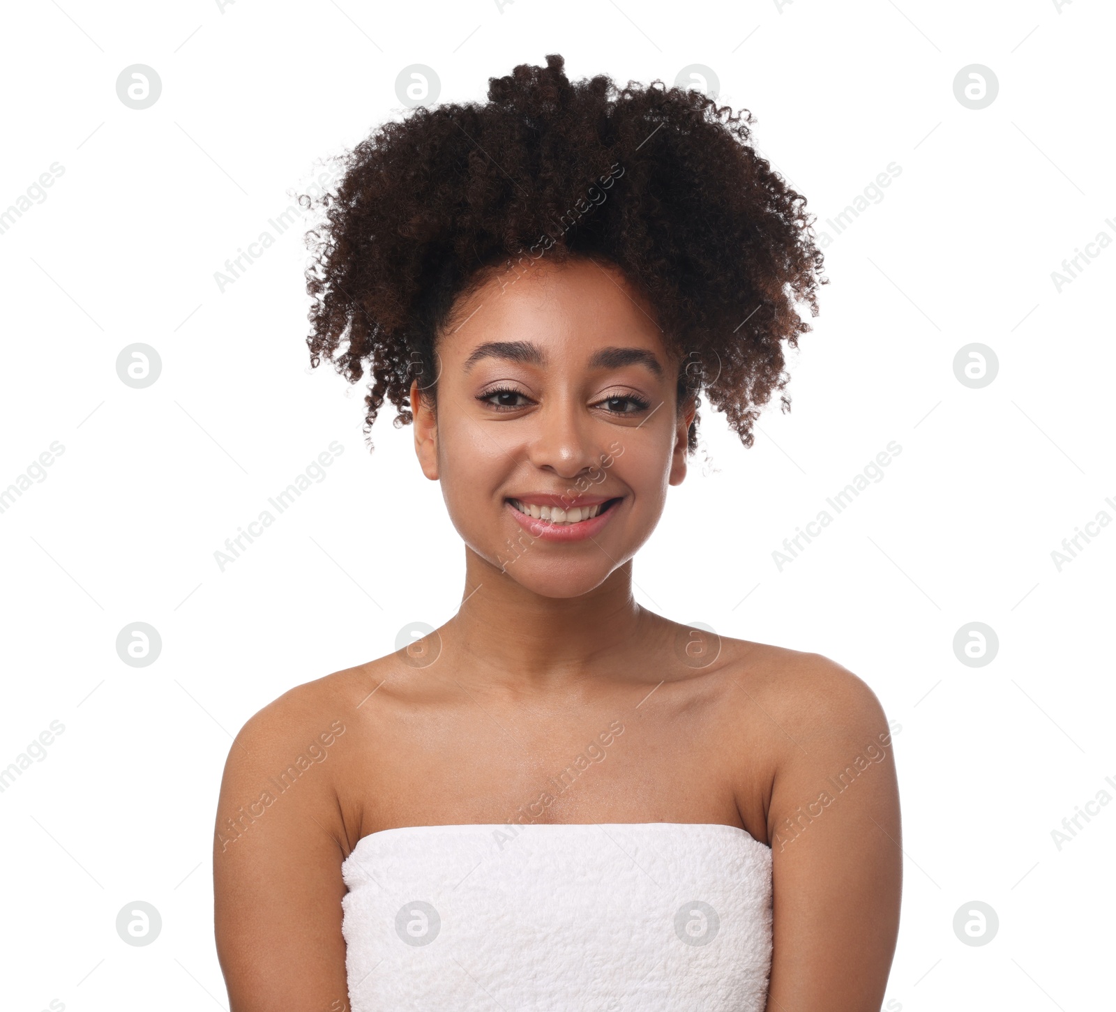 Portrait of beautiful Brazilian woman after spa treatment on white background Photo of Portrait of beautiful Brazilian woman after spa treatment on white background