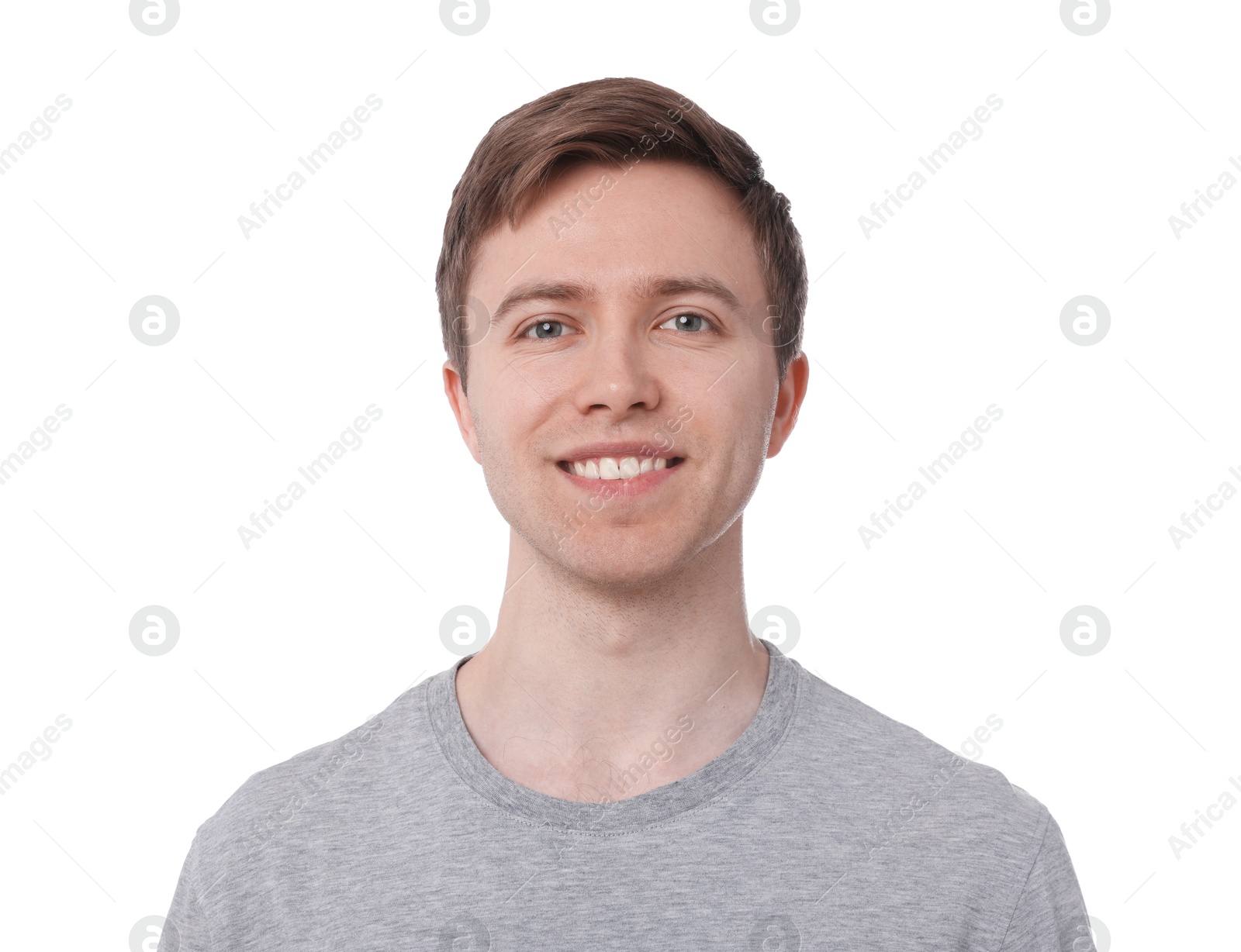 Photo of Handsome man after shaving on white background