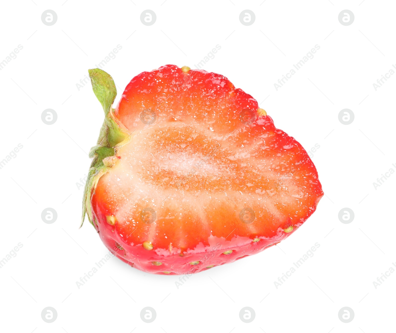Half of fresh, juicy strawberry isolated on white Photo of Half of fresh, juicy strawberry isolated on white