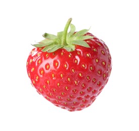 Photo of One fresh strawberry in air isolated on white