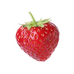 Photo of One fresh strawberry in air isolated on white