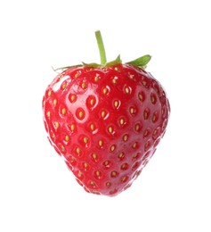 Photo of One fresh strawberry in air isolated on white