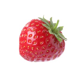 Photo of One fresh strawberry in air isolated on white