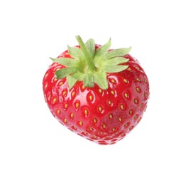 Photo of One fresh strawberry in air isolated on white