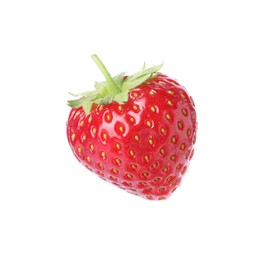 Photo of One fresh strawberry in air isolated on white