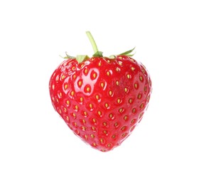 Photo of One fresh strawberry in air isolated on white
