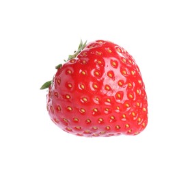Photo of One fresh strawberry in air isolated on white