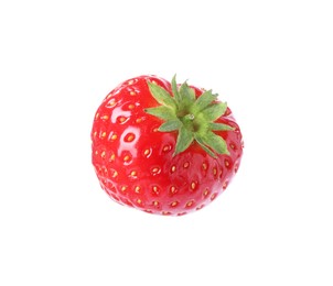 Photo of One fresh strawberry in air isolated on white