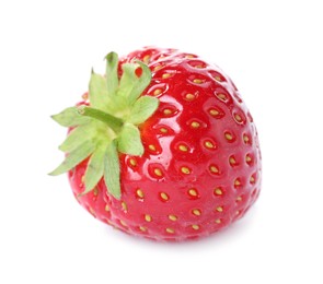 Photo of One fresh ripe strawberry isolated on white