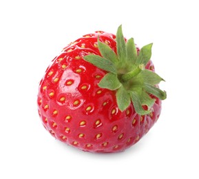Photo of One fresh ripe strawberry isolated on white