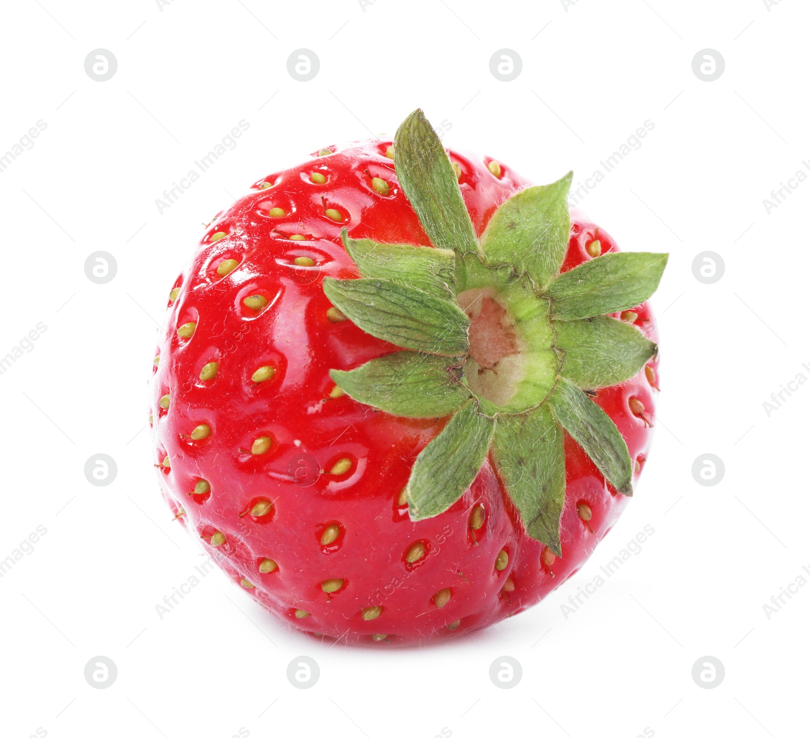 One fresh ripe strawberry isolated on white Photo of One fresh ripe strawberry isolated on white