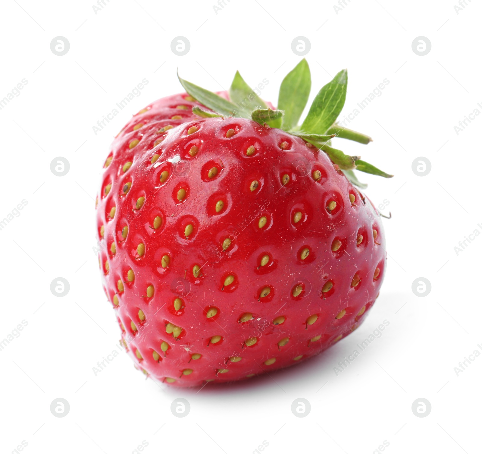 One fresh ripe strawberry isolated on white Photo of One fresh ripe strawberry isolated on white