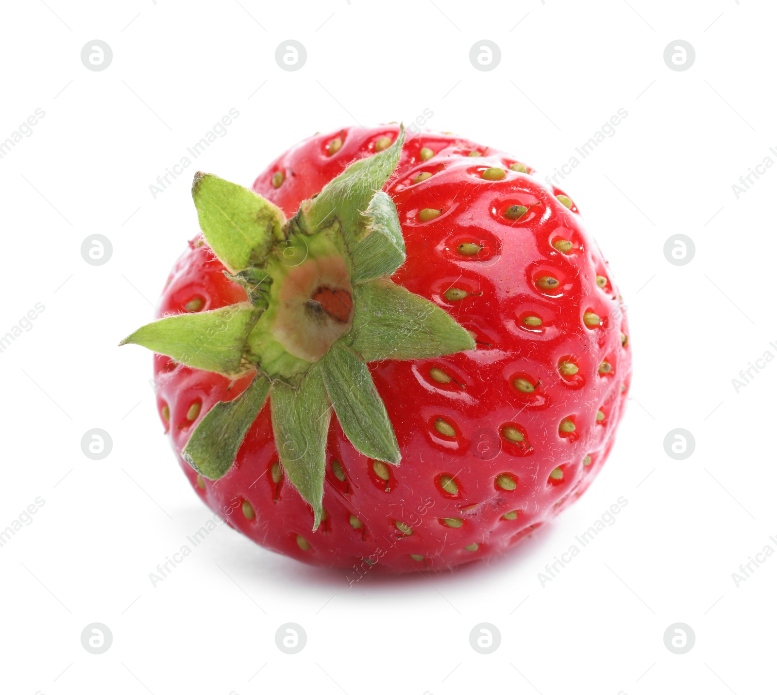 One fresh ripe strawberry isolated on white Photo of One fresh ripe strawberry isolated on white