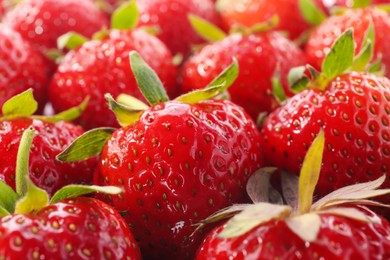 Photo of Many fresh ripe strawberries as background, closeup