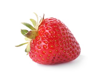 Photo of One fresh ripe strawberry isolated on white
