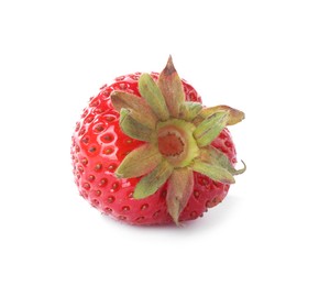 Photo of One fresh ripe strawberry isolated on white