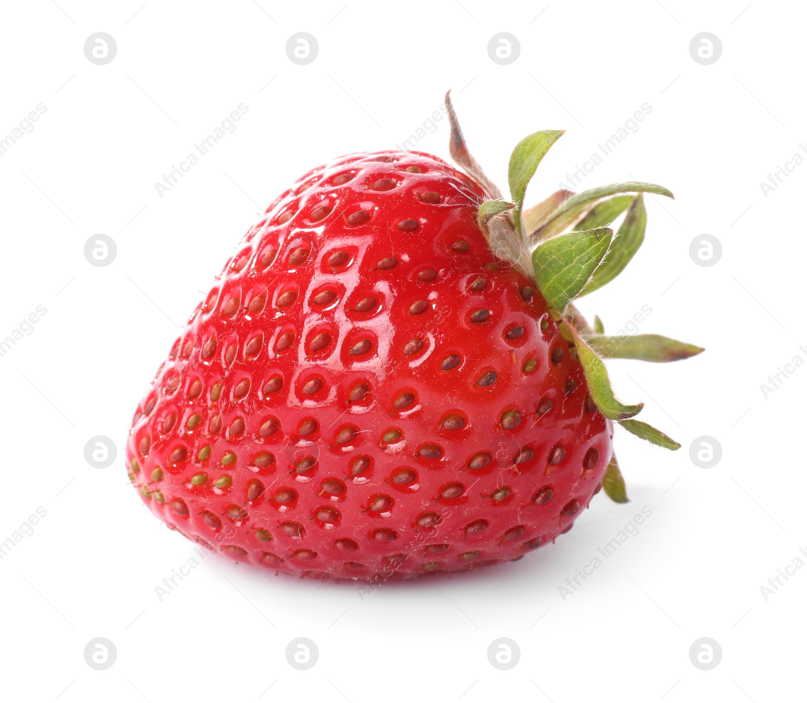 One fresh ripe strawberry isolated on white Photo of One fresh ripe strawberry isolated on white