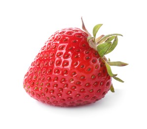 Photo of One fresh ripe strawberry isolated on white