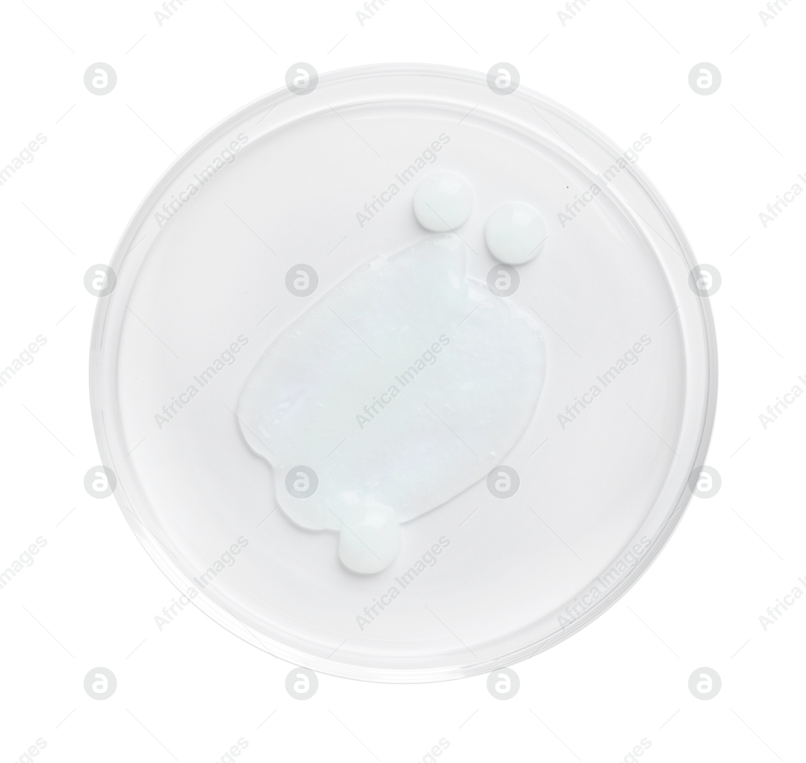 Cosmetic product in Petri dish isolated on white, top view Photo of Cosmetic product in Petri dish isolated on white, top view