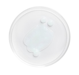 Photo of Cosmetic product in Petri dish isolated on white, top view