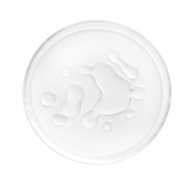 Photo of Cosmetic product in Petri dish isolated on white, top view