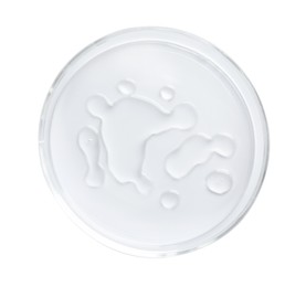 Photo of Cosmetic product in Petri dish isolated on white, top view