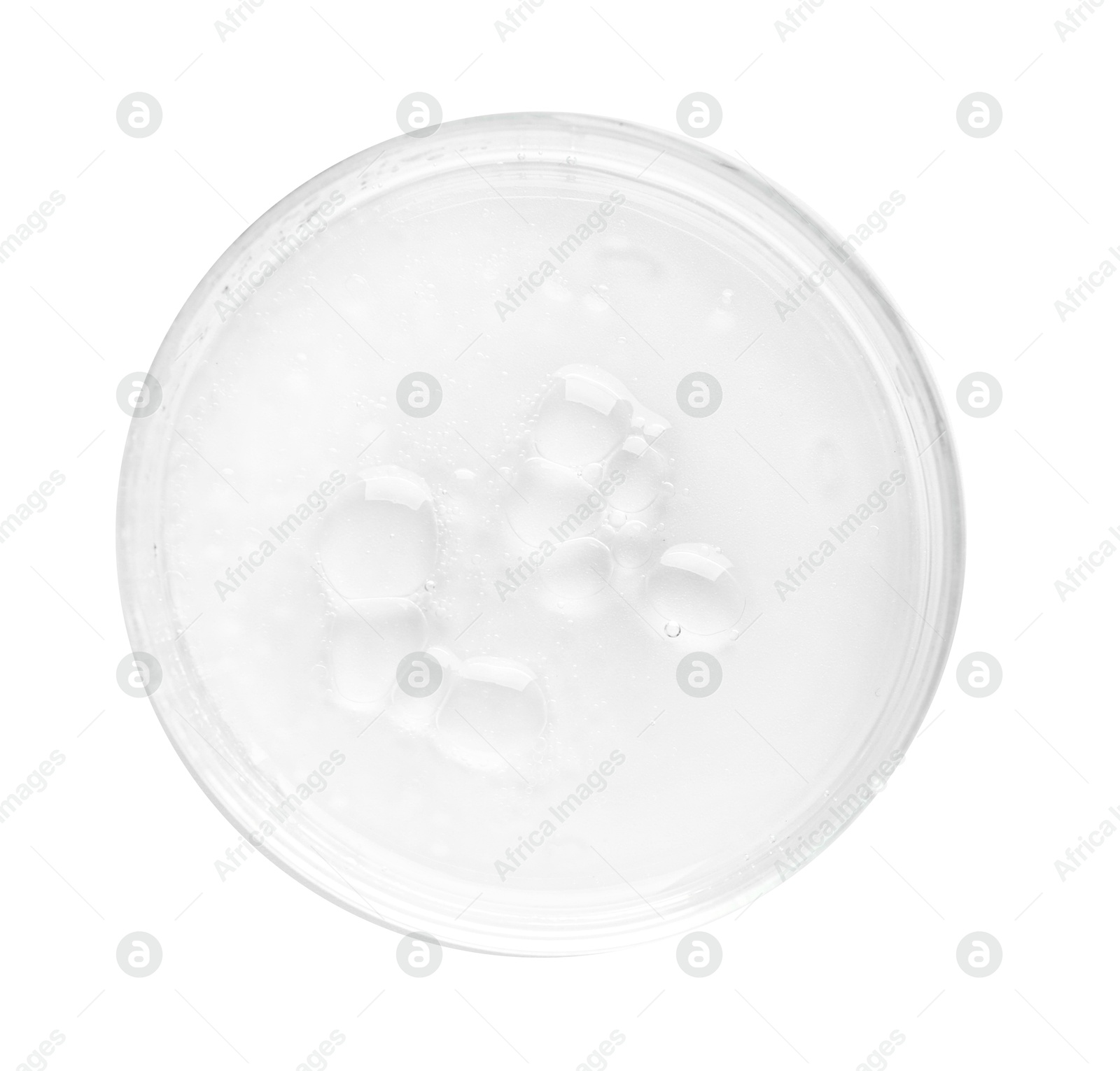 Cosmetic product in Petri dish isolated on white, top view Photo of Cosmetic product in Petri dish isolated on white, top view