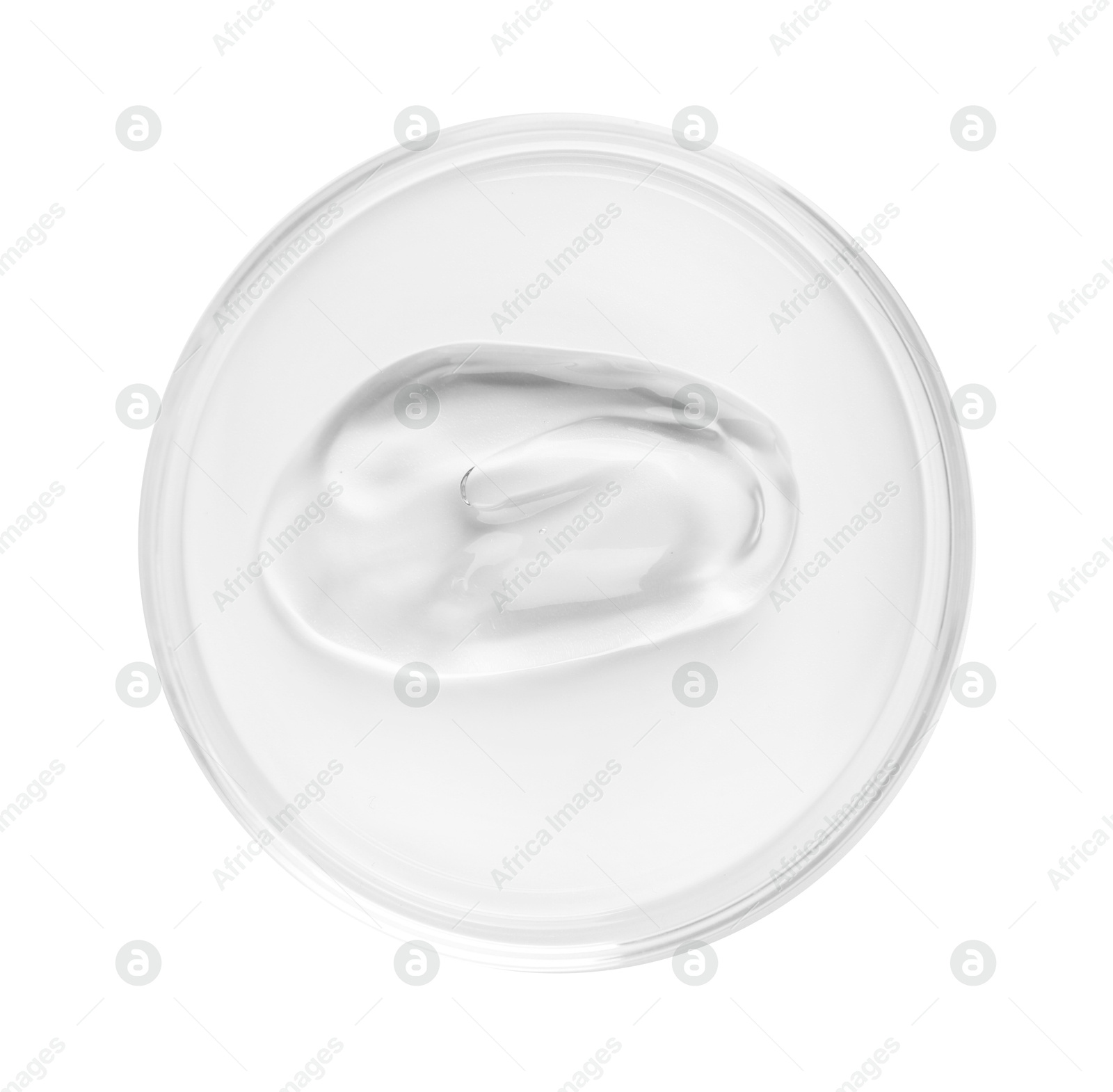 Cosmetic product in Petri dish isolated on white, top view Photo of Cosmetic product in Petri dish isolated on white, top view
