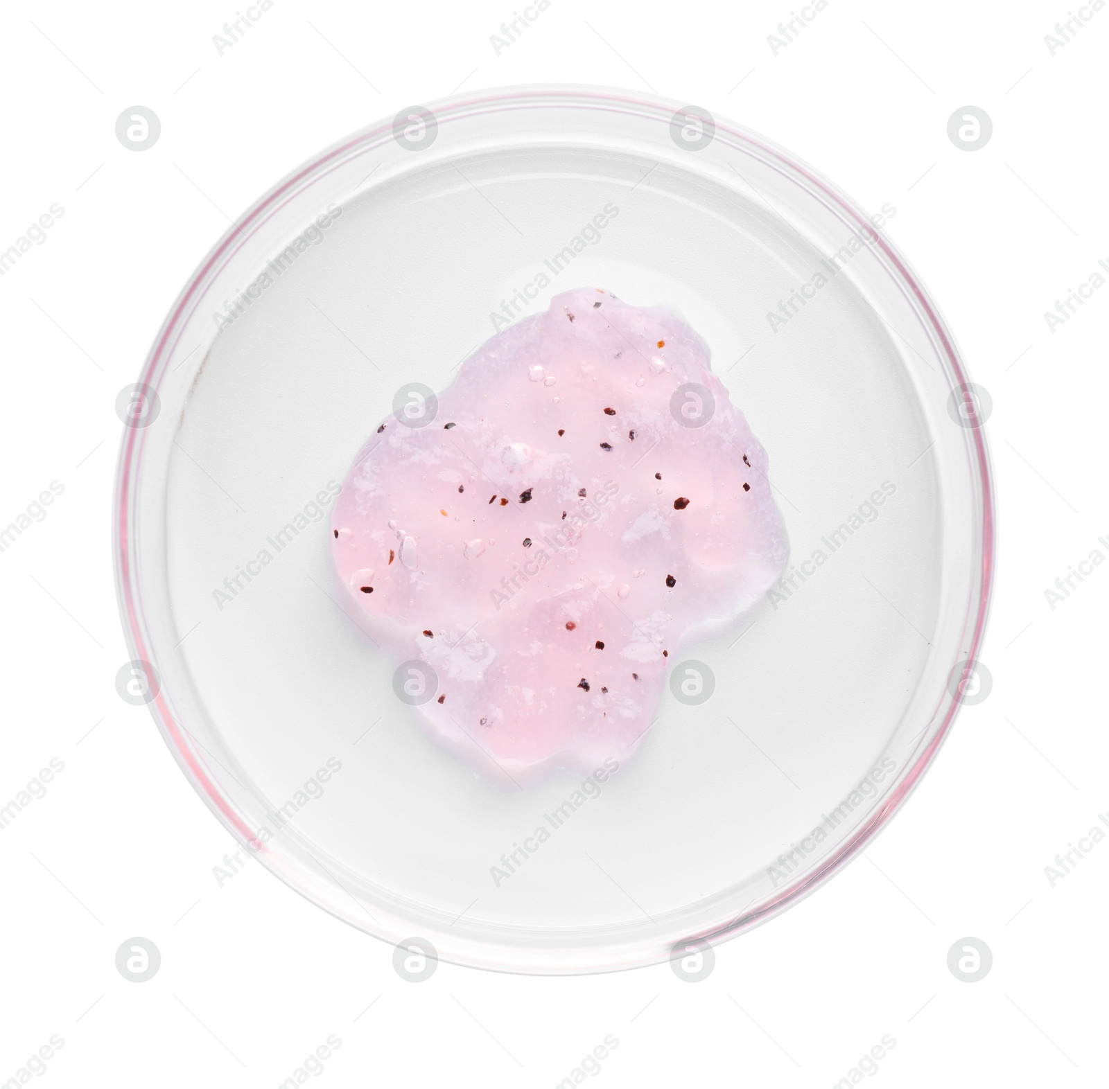 Cosmetic product in Petri dish isolated on white, top view Photo of Cosmetic product in Petri dish isolated on white, top view