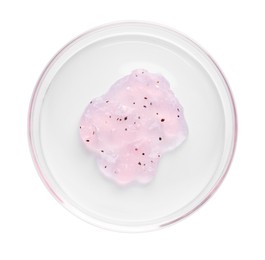 Photo of Cosmetic product in Petri dish isolated on white, top view