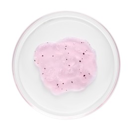 Photo of Cosmetic product in Petri dish isolated on white, top view