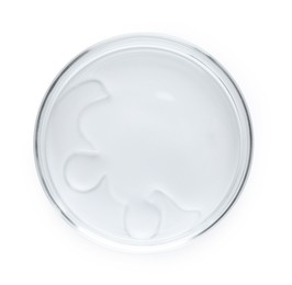 Photo of Cosmetic product in Petri dish isolated on white, top view